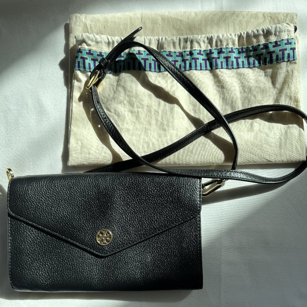 Tory Burch Blake Black Pebbled Leather Flap Bag